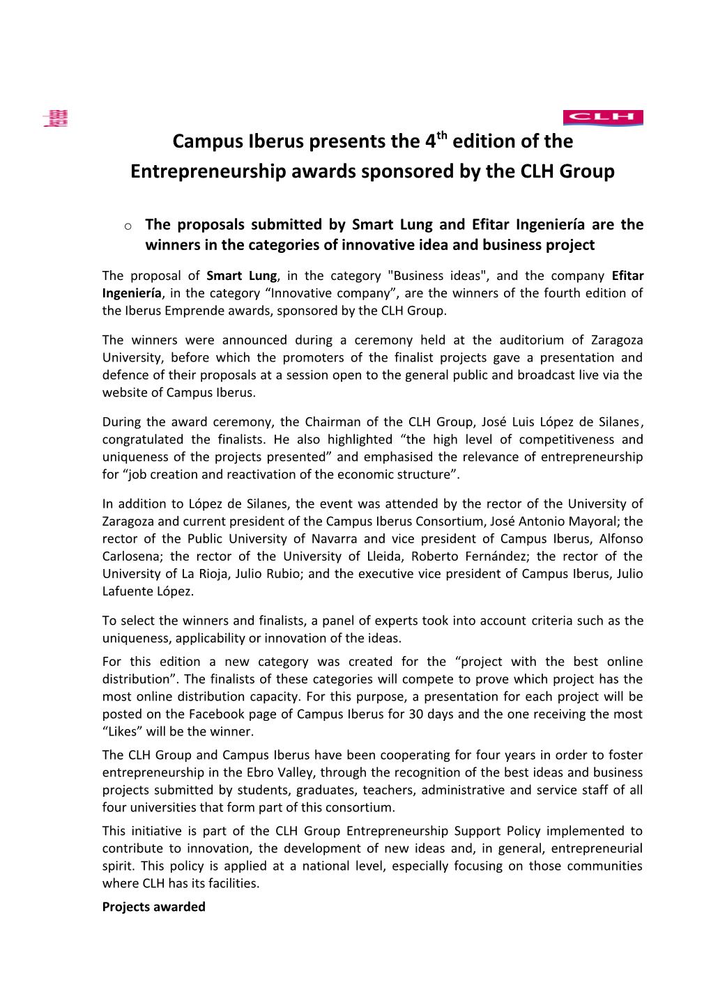 Campus Iberus Presents the 4Thedition of the Entrepreneurship Awards Sponsored by The