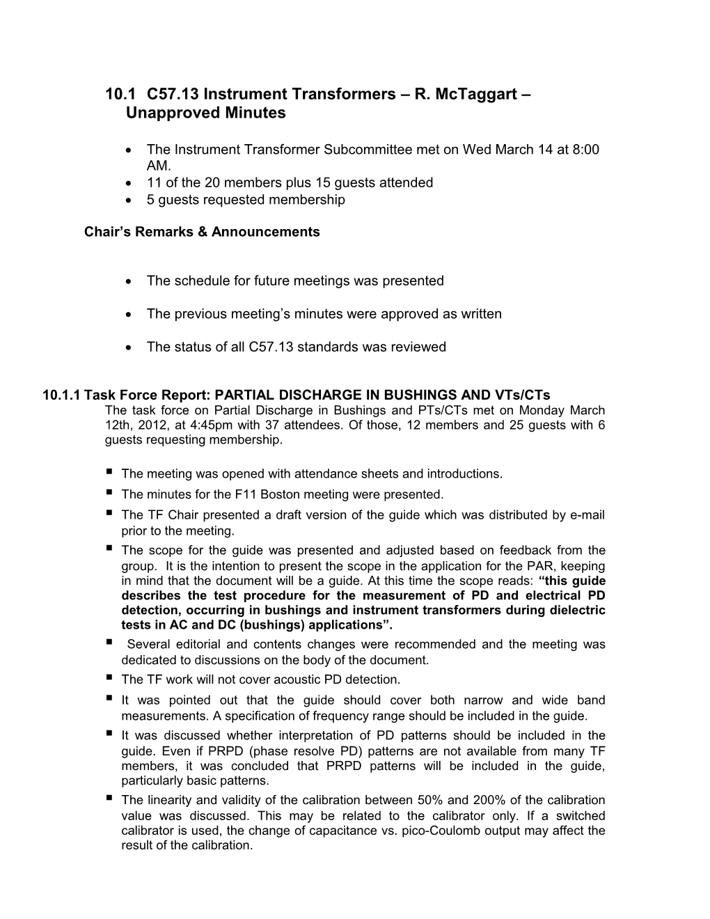 Instrument Transformer Subcommittee Report
