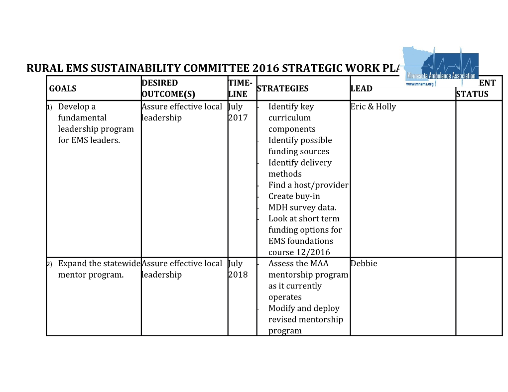 Rural Ems Sustainability Committee 2016 Strategic Work Plan