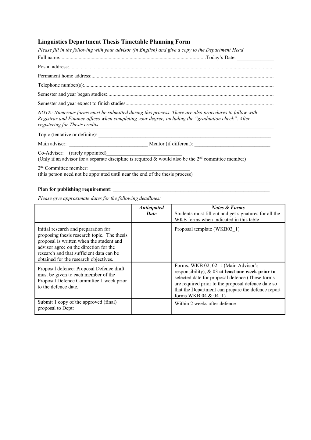 Linguistics Department Student Questionnaire