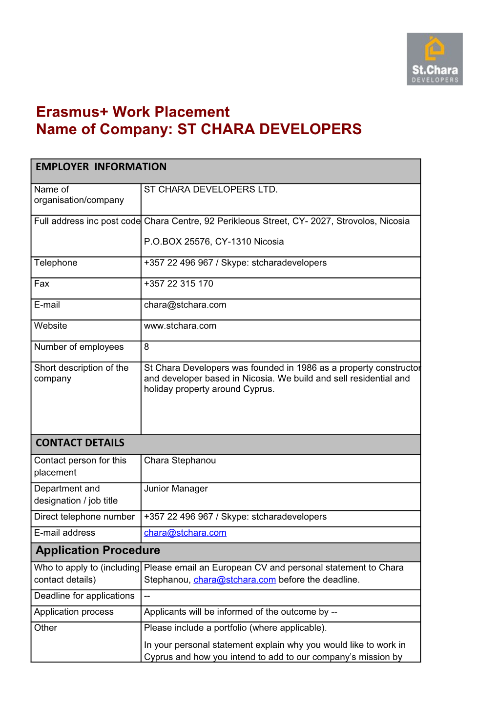 Name of Company: ST CHARA DEVELOPERS