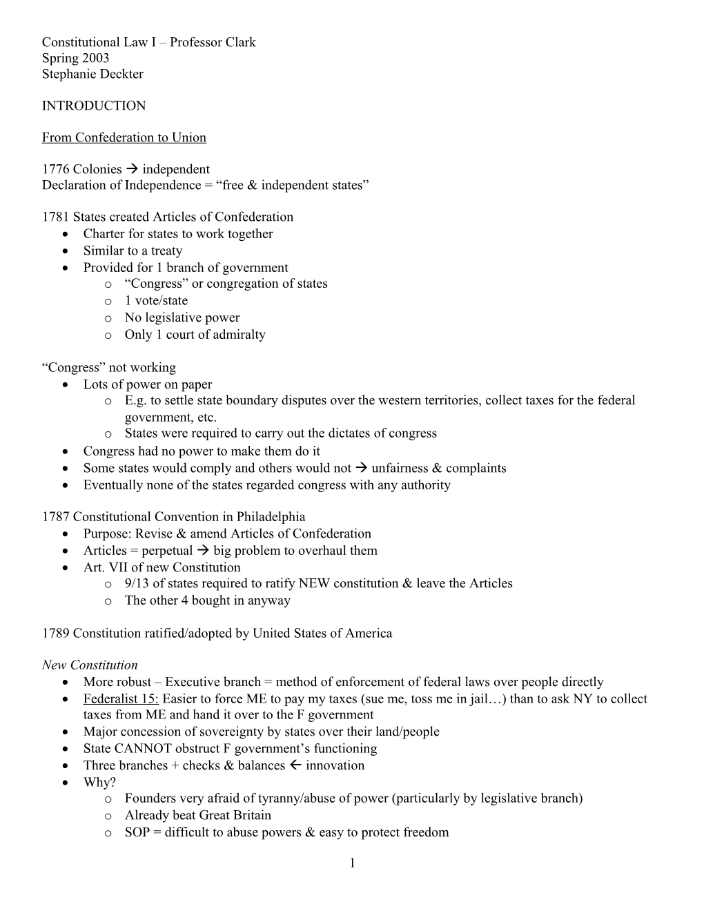 Constitutional Law I Spring 2003