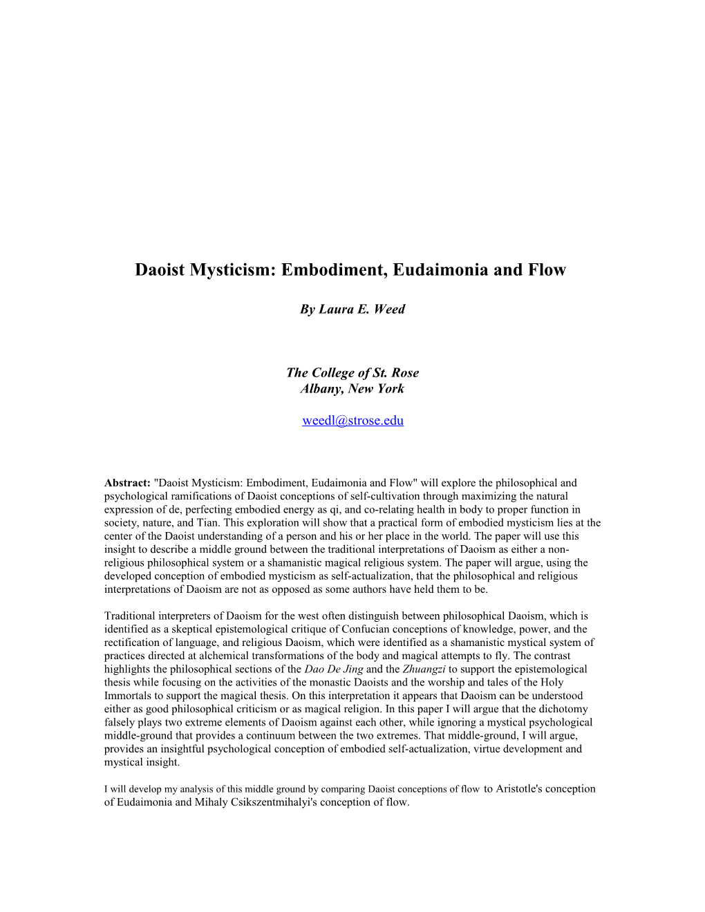 Daoism, Eudaimonia and Flow