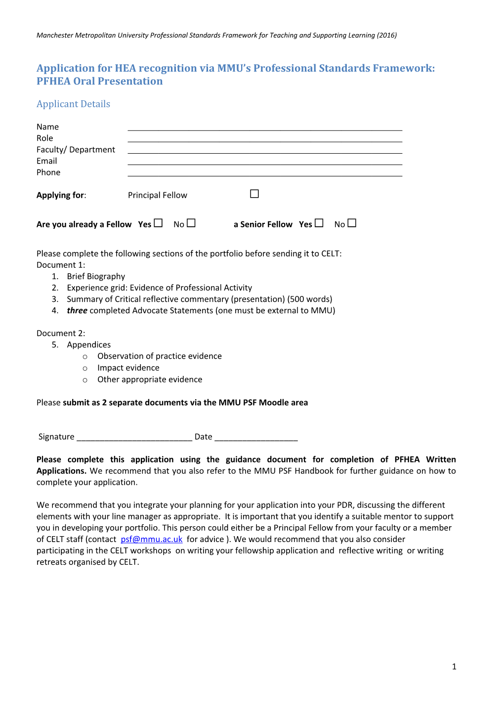 Application for HEA Recognition Via MMU S Professional Standards Framework
