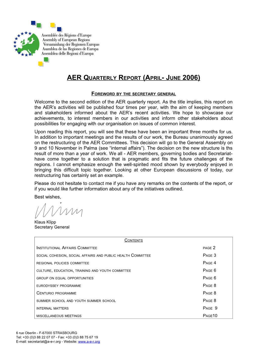 AER Quarterly Report (April- June 2006)