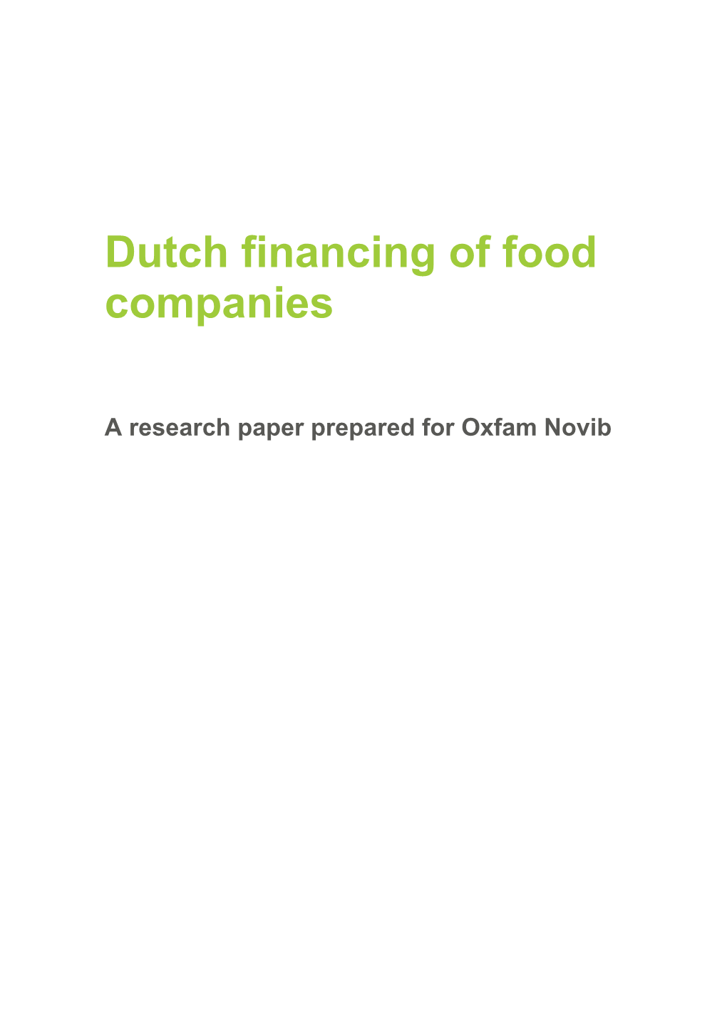 Dutch Financing of Food Companies