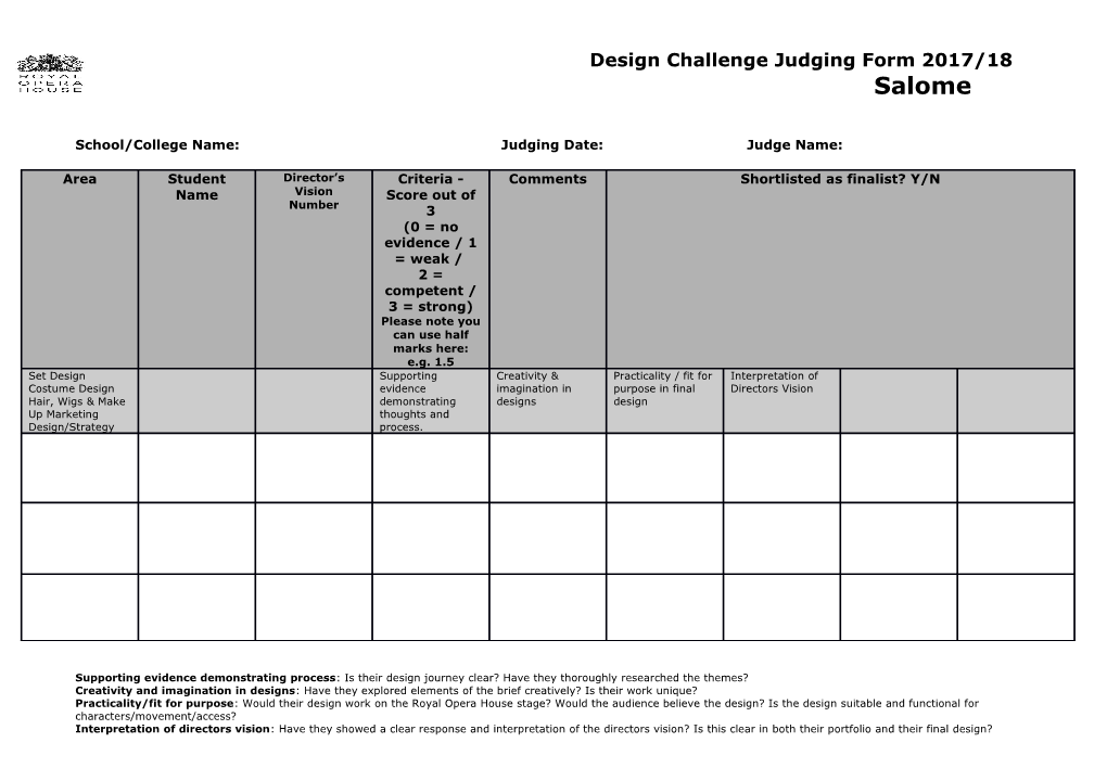 School/College Name:Judging Date: Judge Name