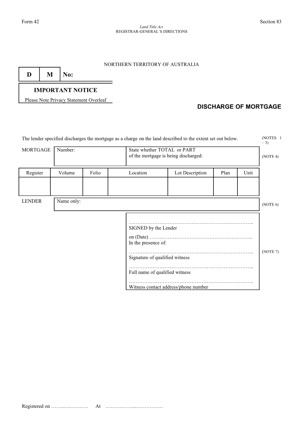 Form No. 42 - Discharge of Mortgage