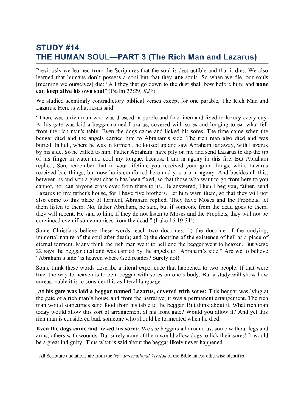 STUDY#14 the HUMAN SOUL PART 3 (The Rich Man and Lazarus)