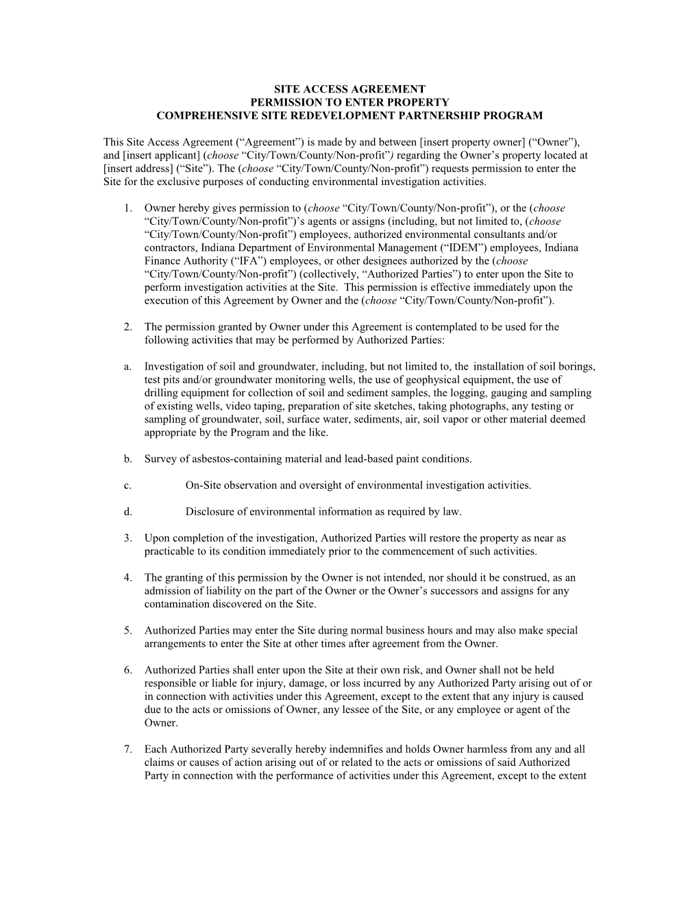 Site Access Agreement