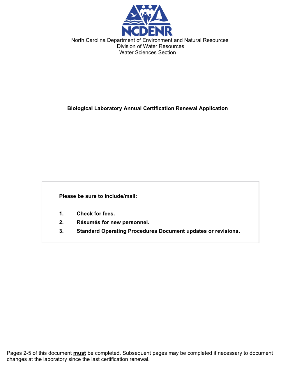 North Carolina Biological Laboratory Annual Certification Renewal Application 1