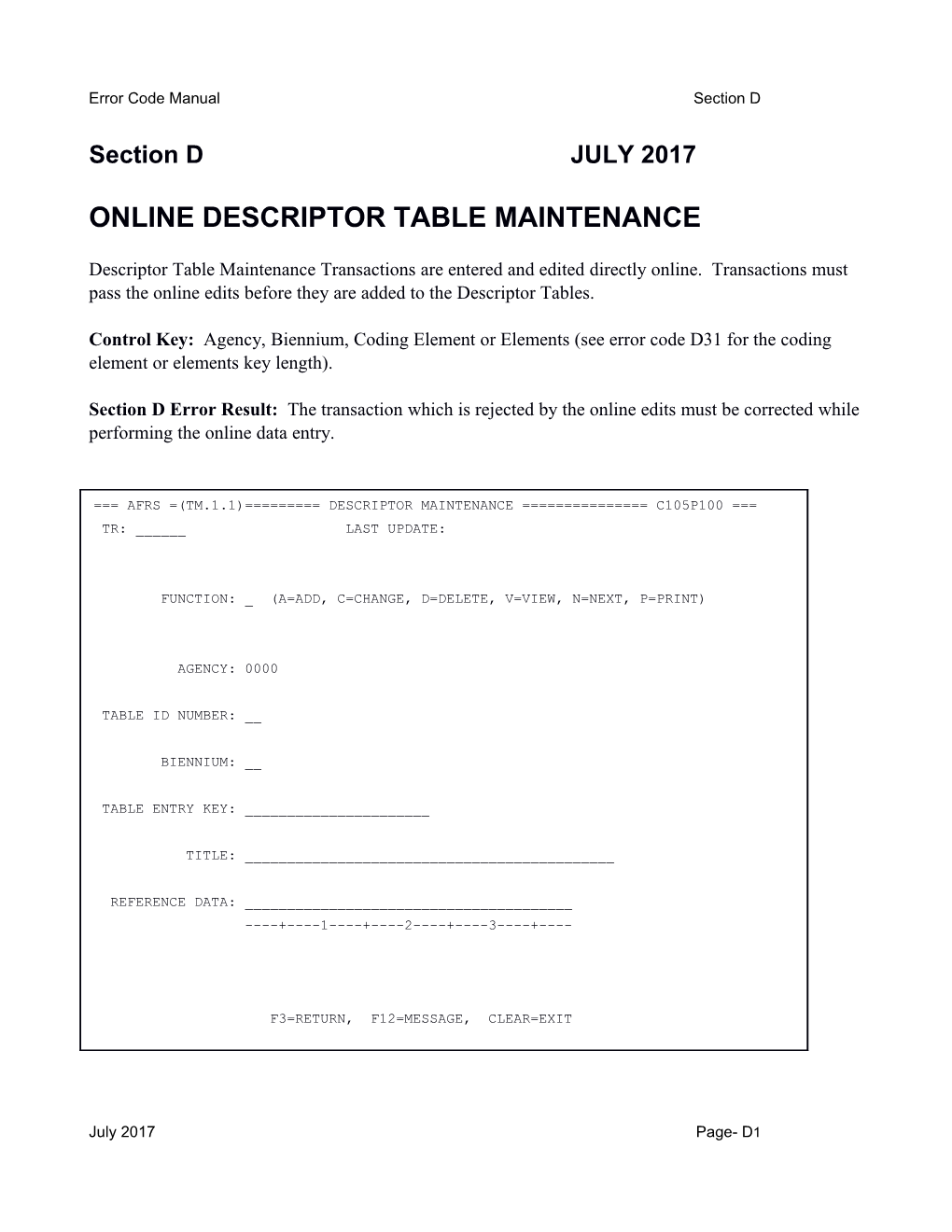 Online Descriptor Table Maintenance