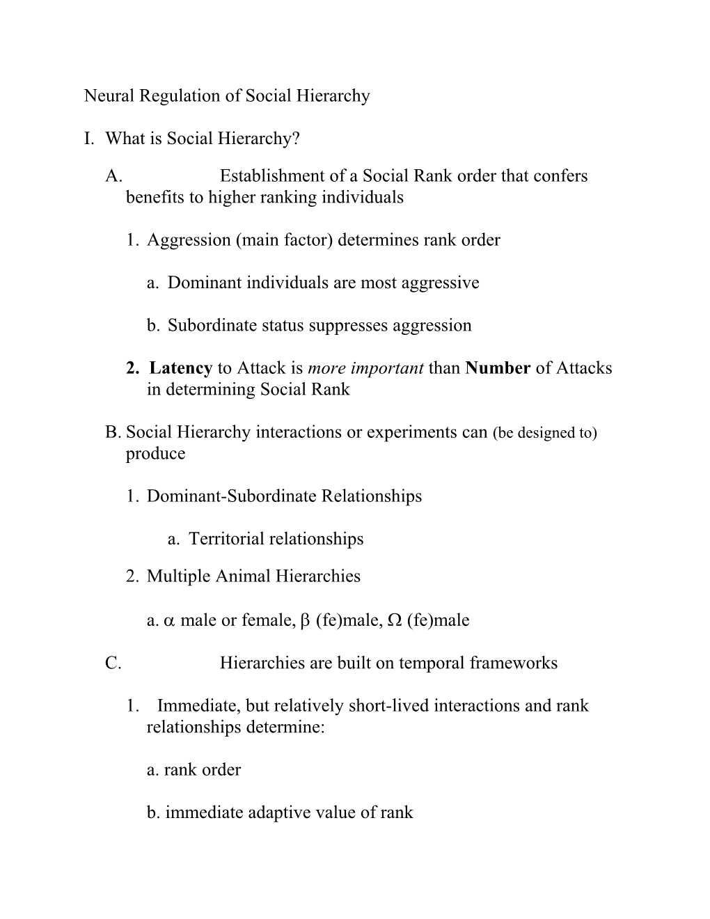 Neural Regulation of Social Hierarchy