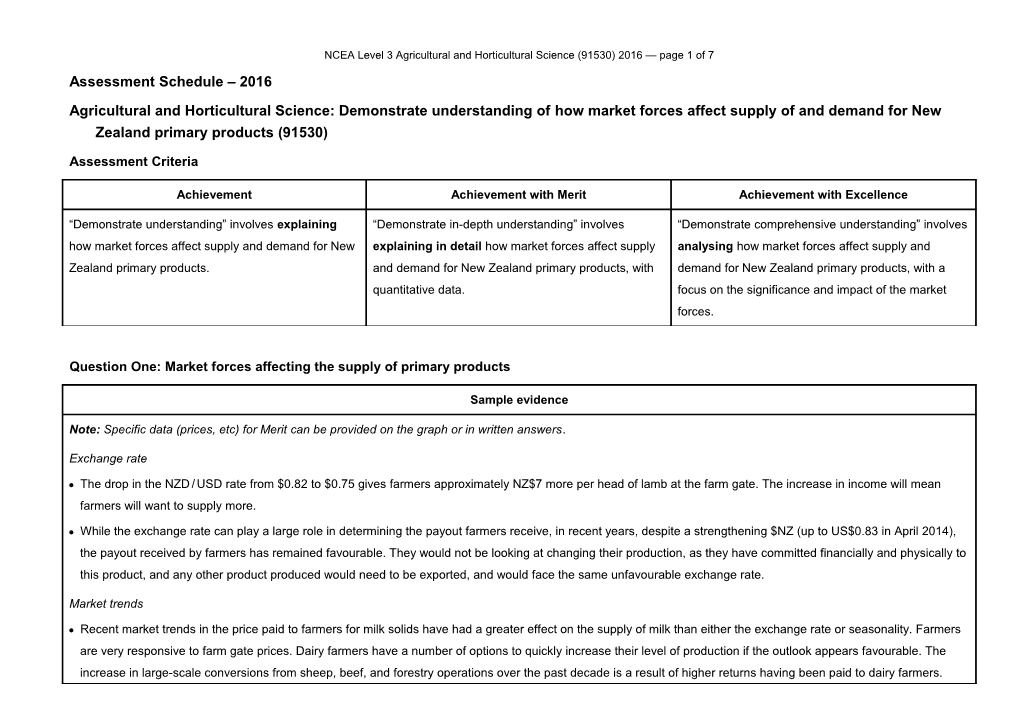 NCEA Level 3 Agricultural and Horticultural Science (91530) 2016 Assessment Schedule