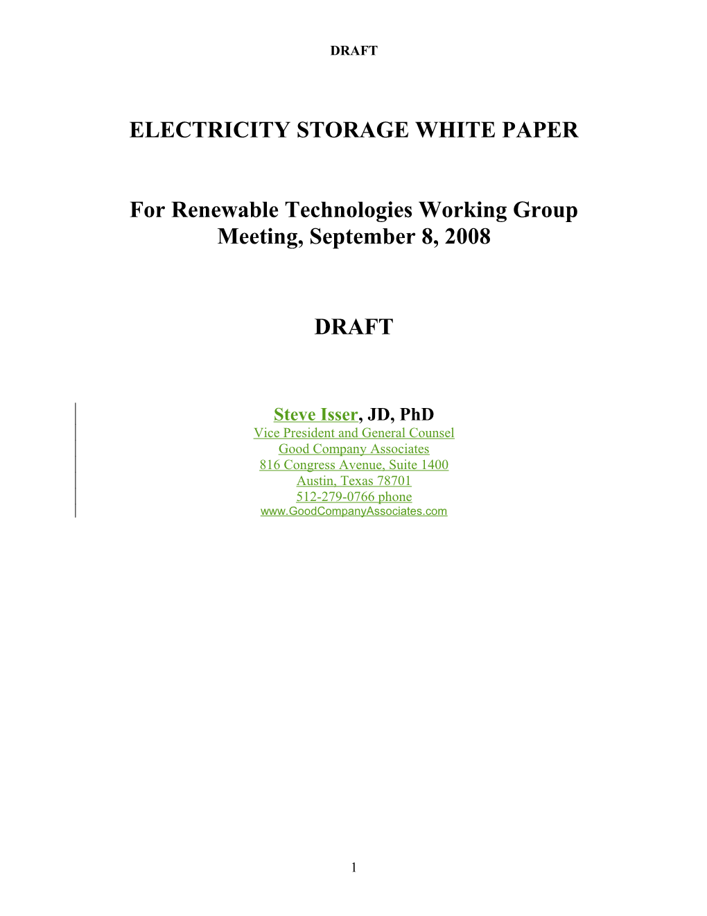 Electricity Storage White Paper