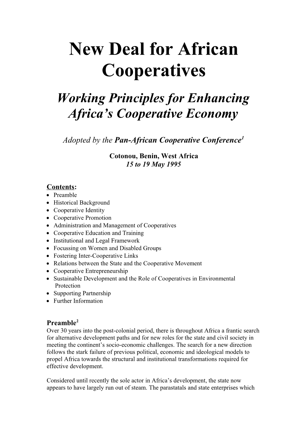 New Deal for African Cooperatives