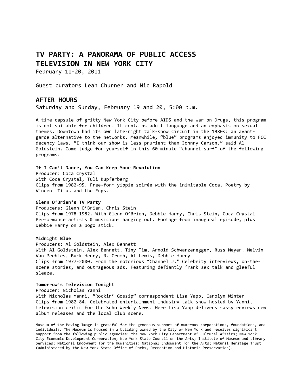 Tv Party: a Panorama of Public Access