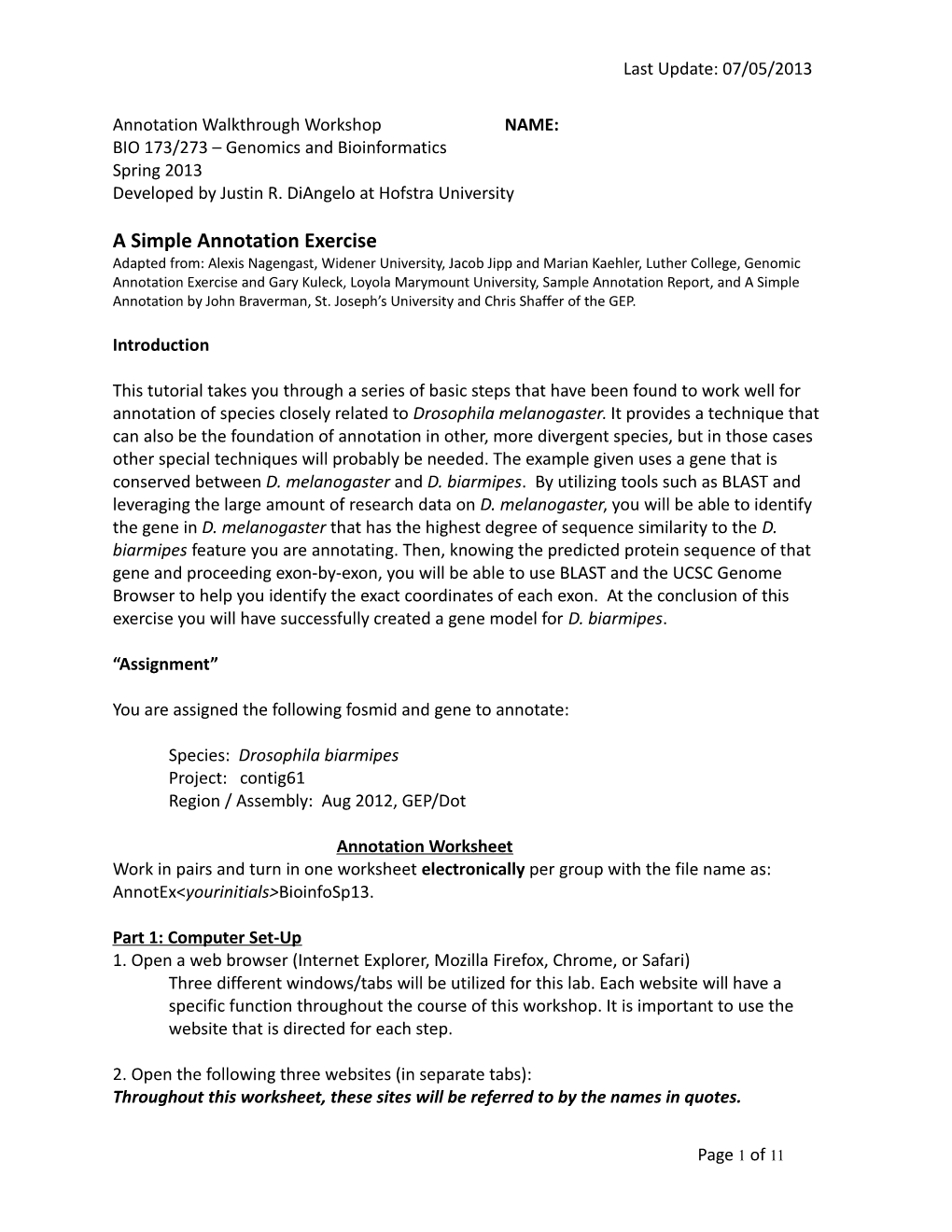 BIO 173/273 Genomics and Bioinformatics