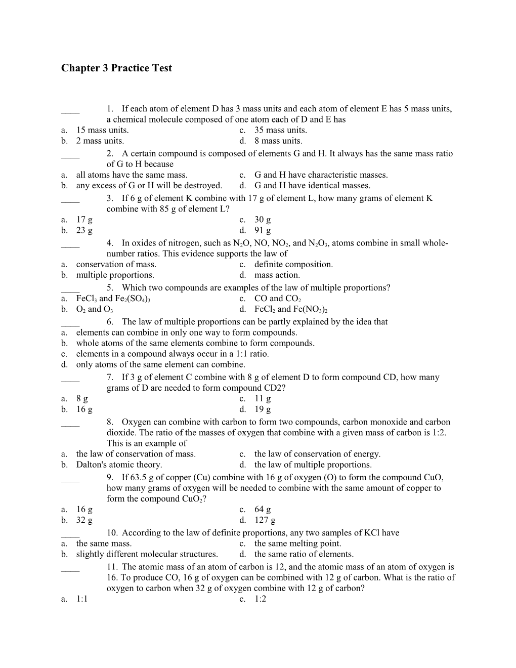 Chapter 3 Practice Test