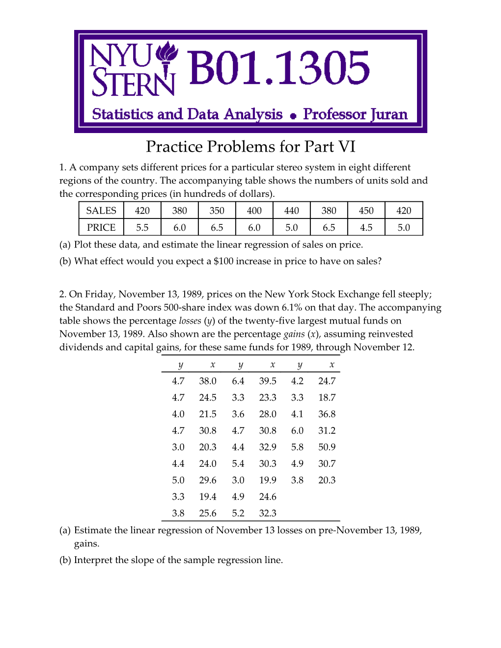 Practice Problems for Part VI