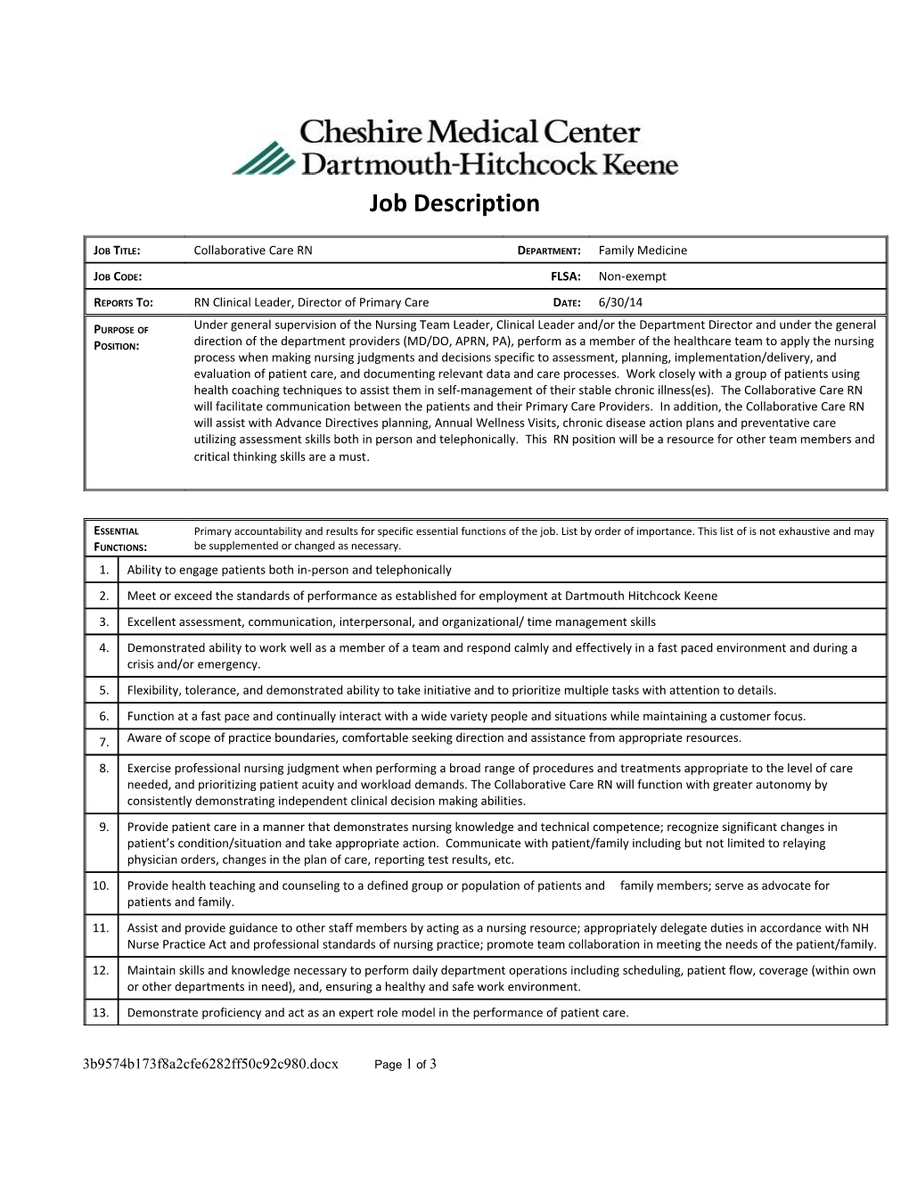 RN-DHK-Collaborative Care Nurse (RN) Job Descriptionpage 1 of 3