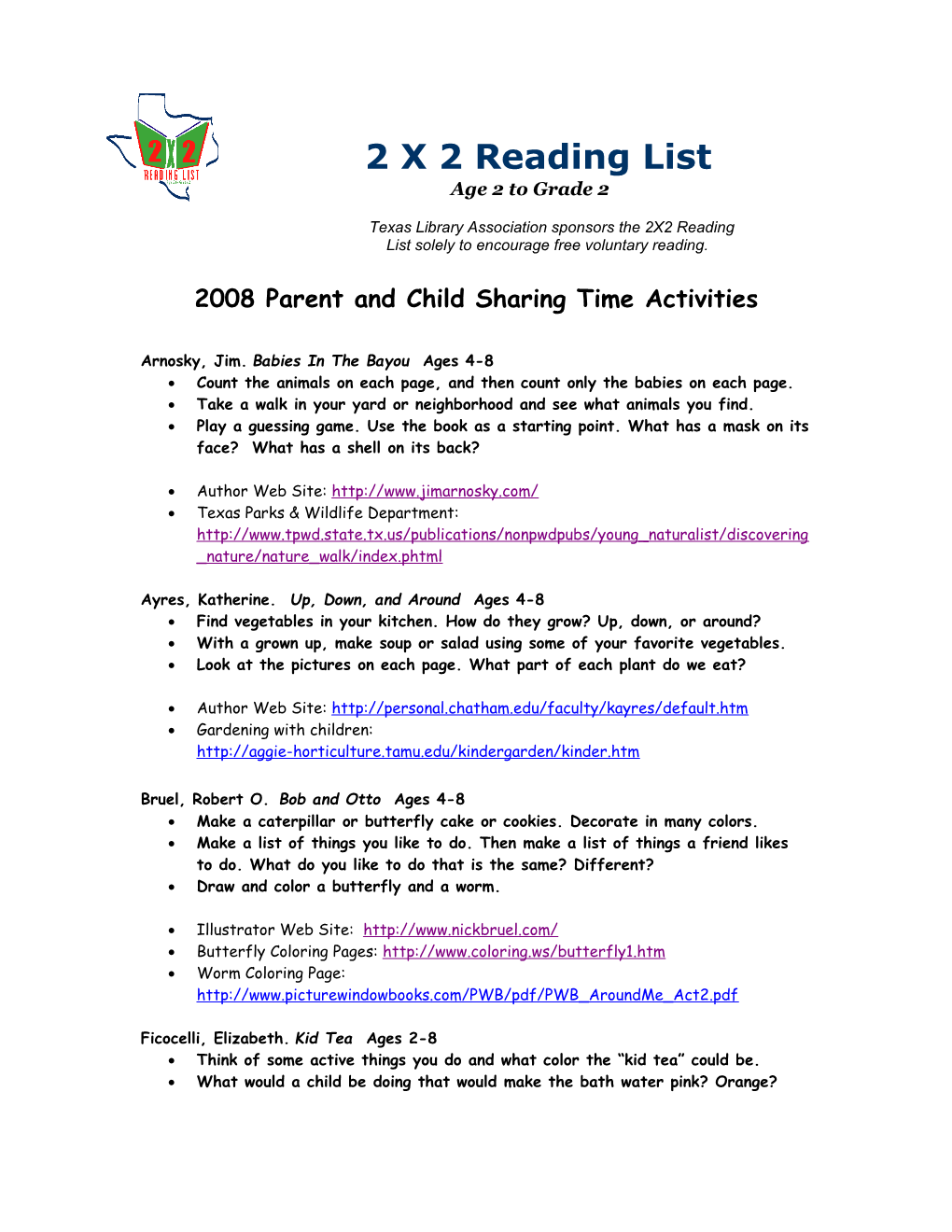 Texas Library Association Sponsors the 2X2 Reading