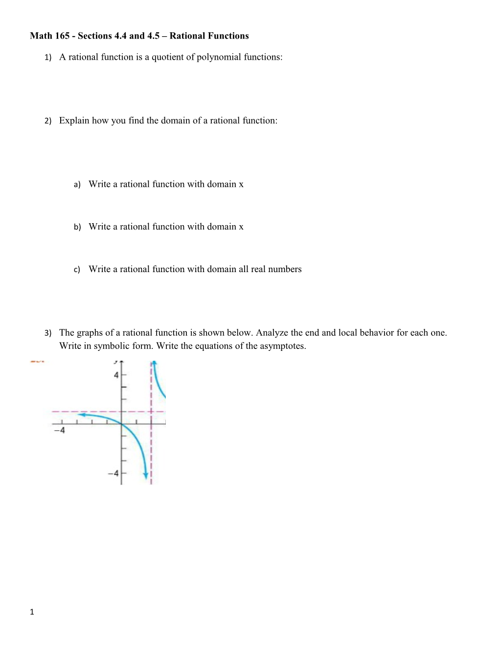 Math 165 - Sections 4.4 and 4.5 Rational Functions