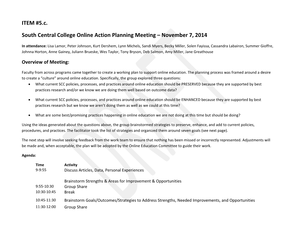 South Central College Online Action Planning Meeting November 7, 2014