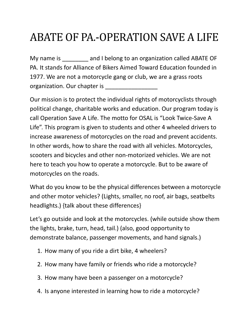 Abate of Pa.-Operation Save a Life