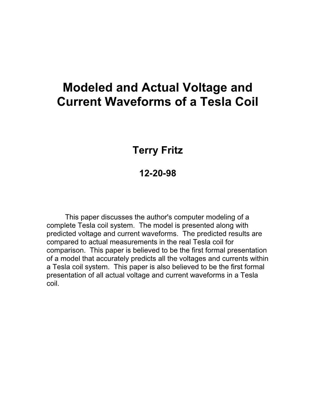 Modeling of Tesla Coils