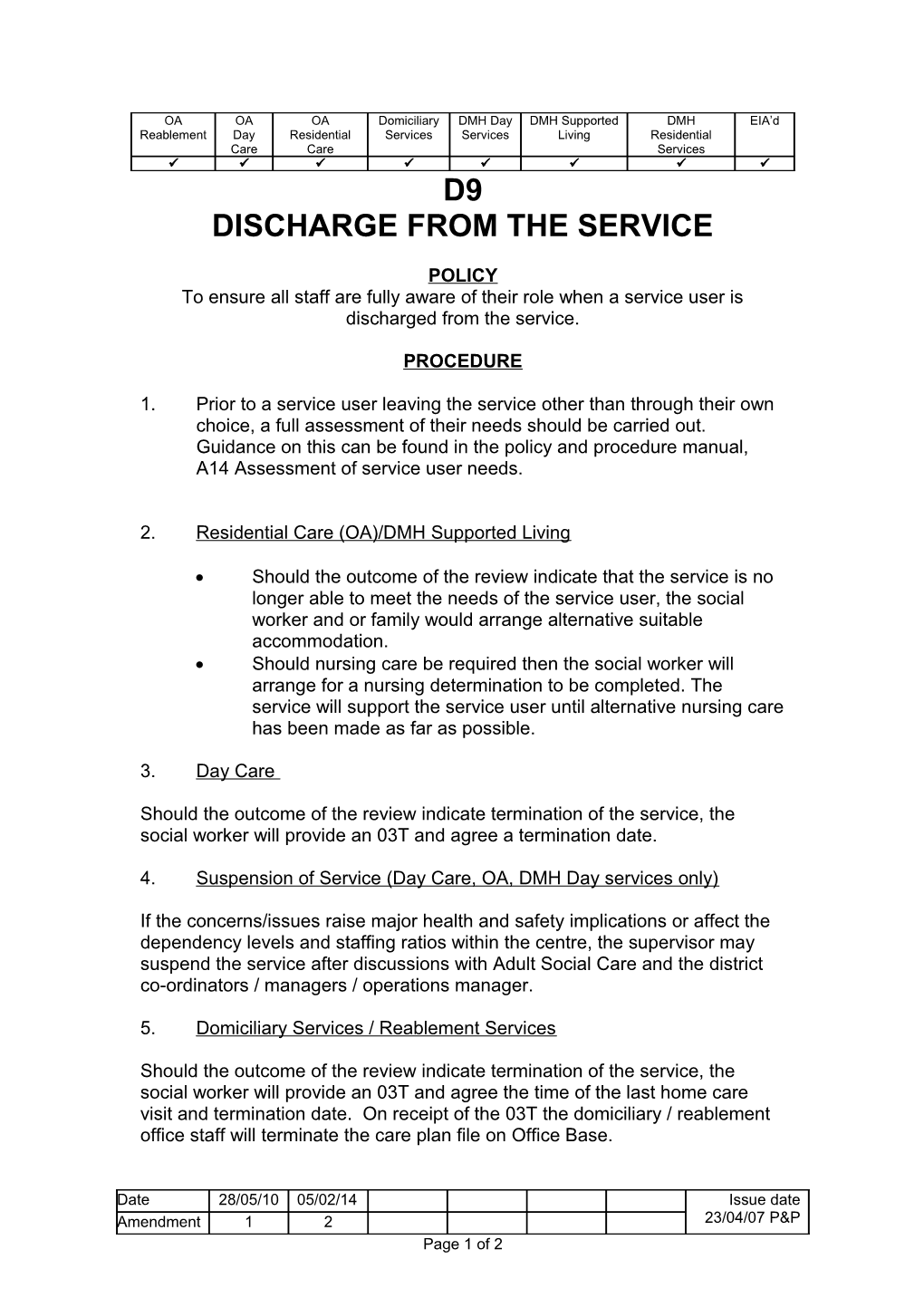 To Ensure All Staff Are Fully Aware of Their Role When a Service User Is Discharged From