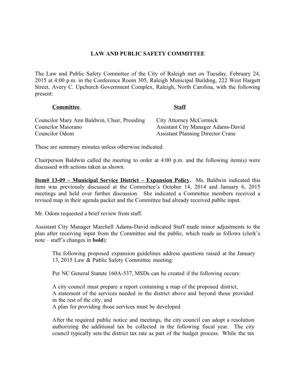 Law and Public Safety Committee Minutes - 02/24/2015