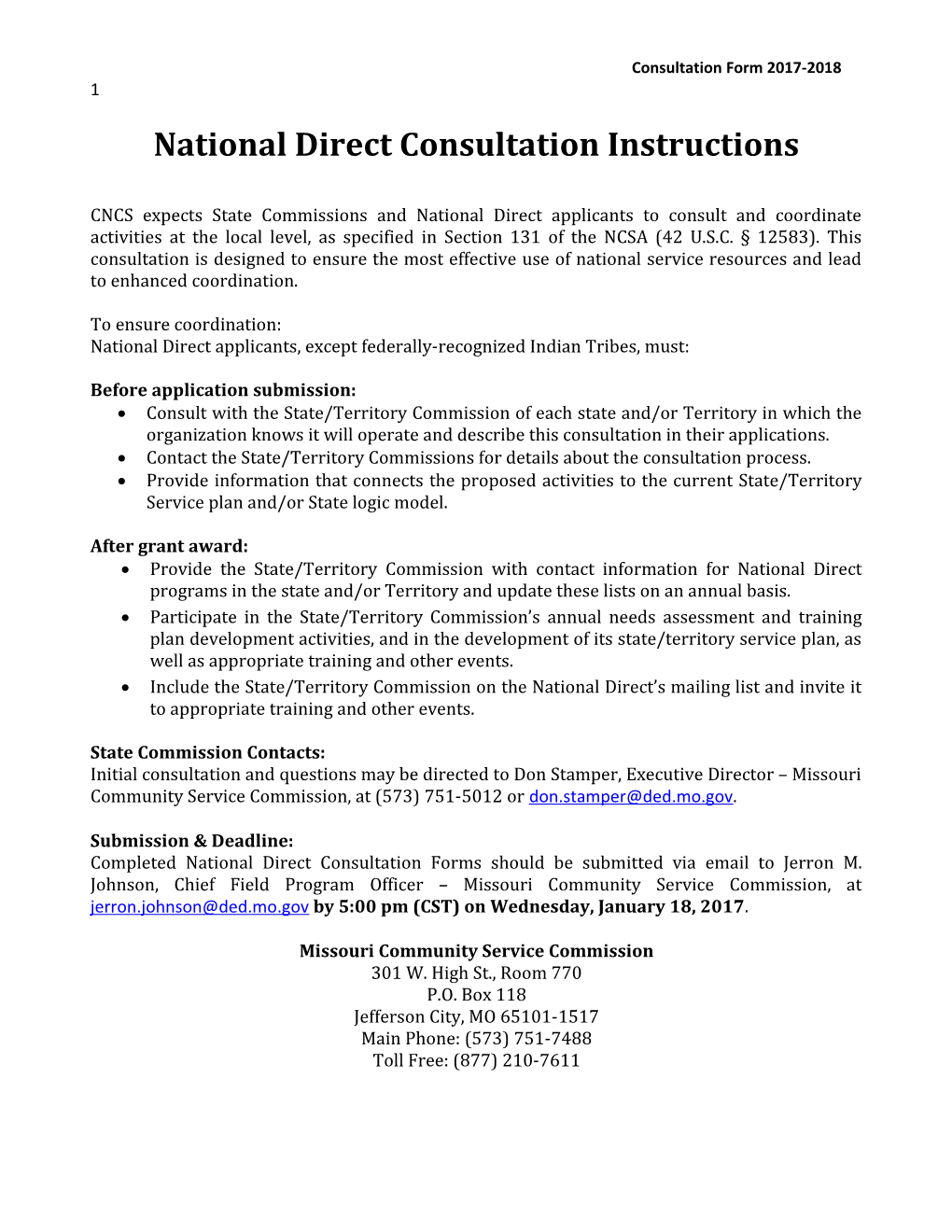 National Direct Consultation Instructions