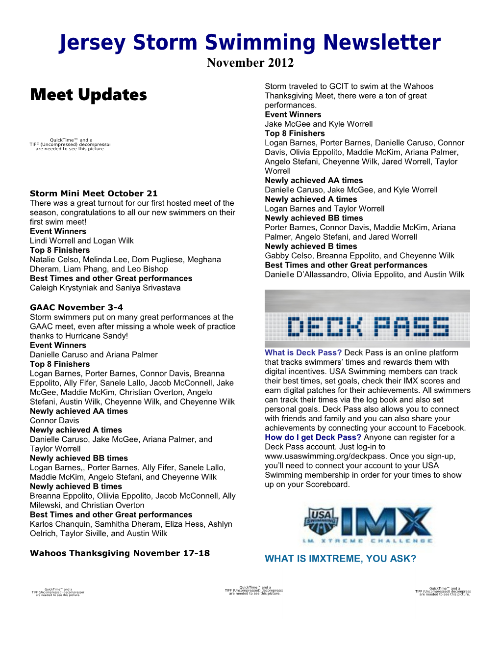 Jersey Storm Swimming Newsletter