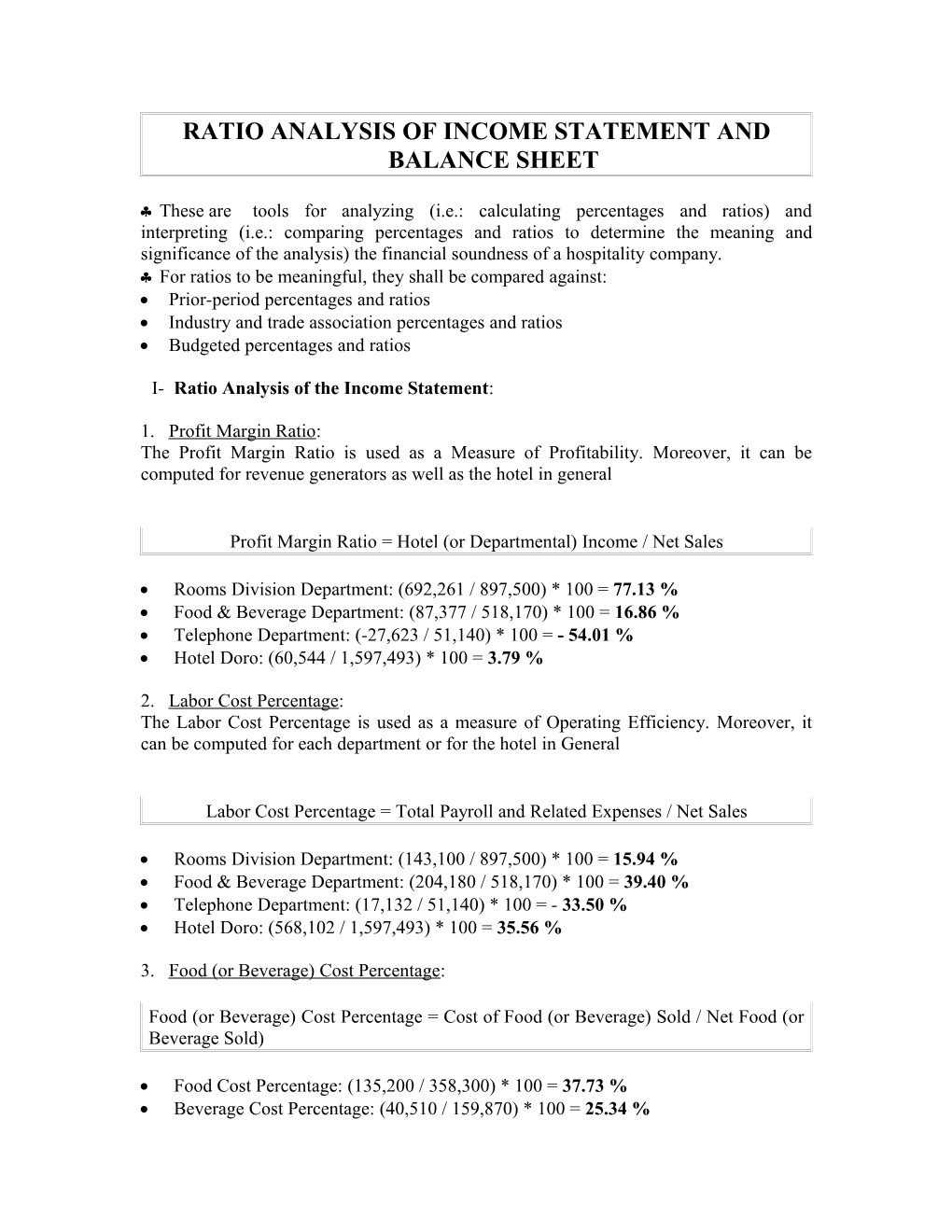 Ratio Analysis of the Balance Sheet