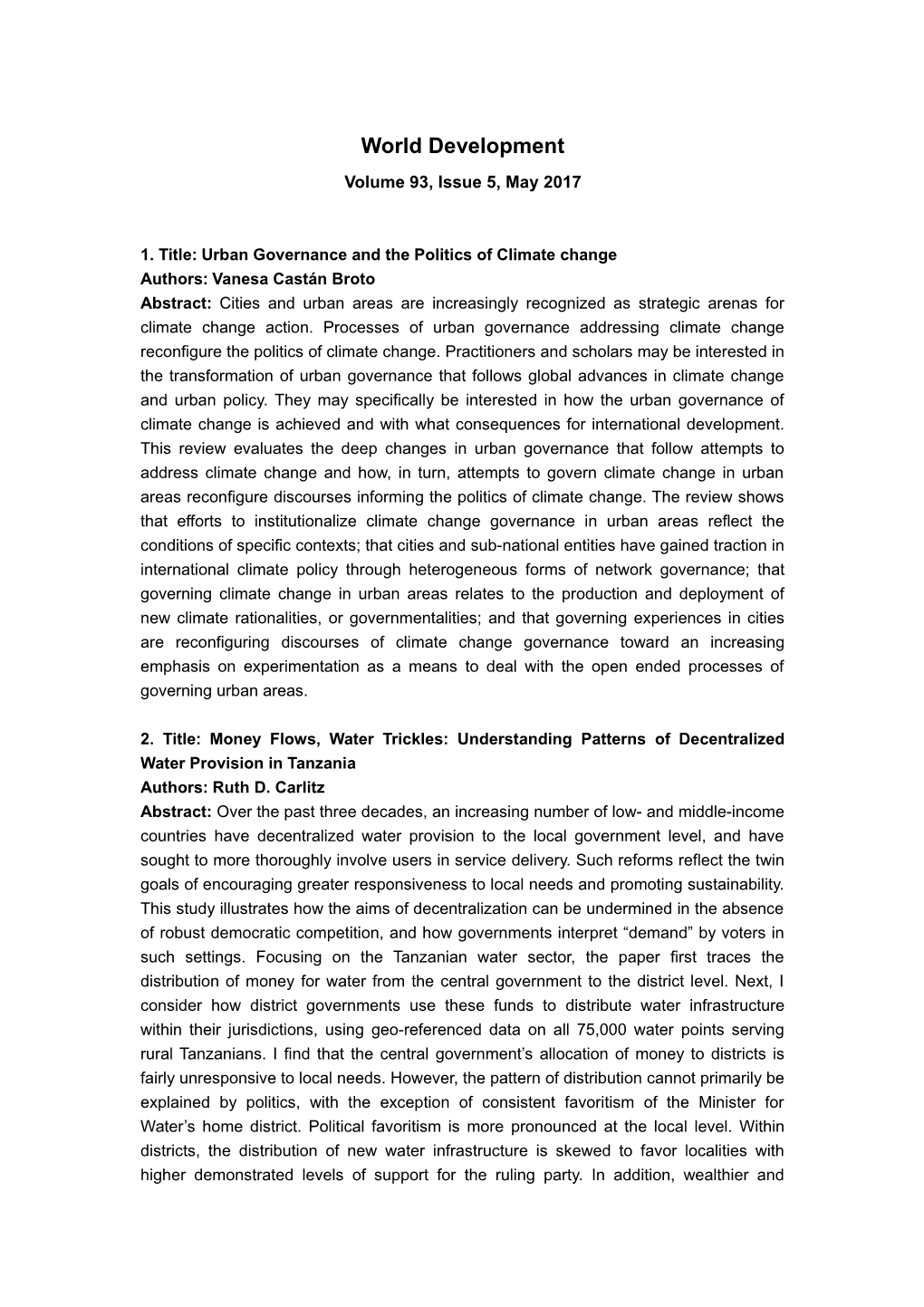 1. Title:Urban Governance and the Politics of Climate Change