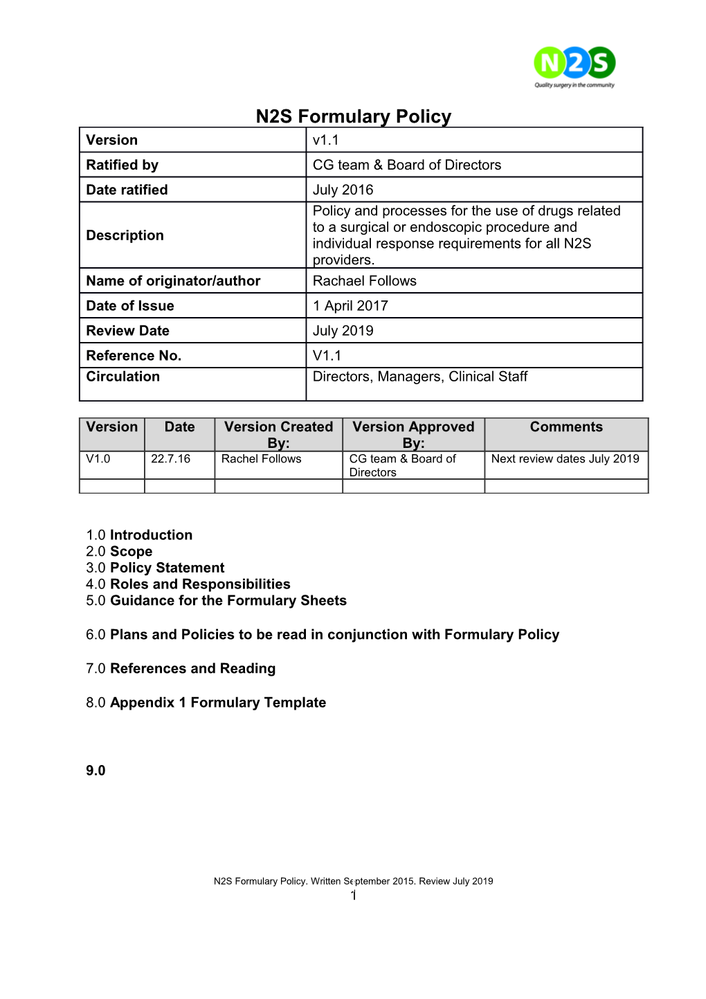 5.0Guidance for the Formulary Sheets