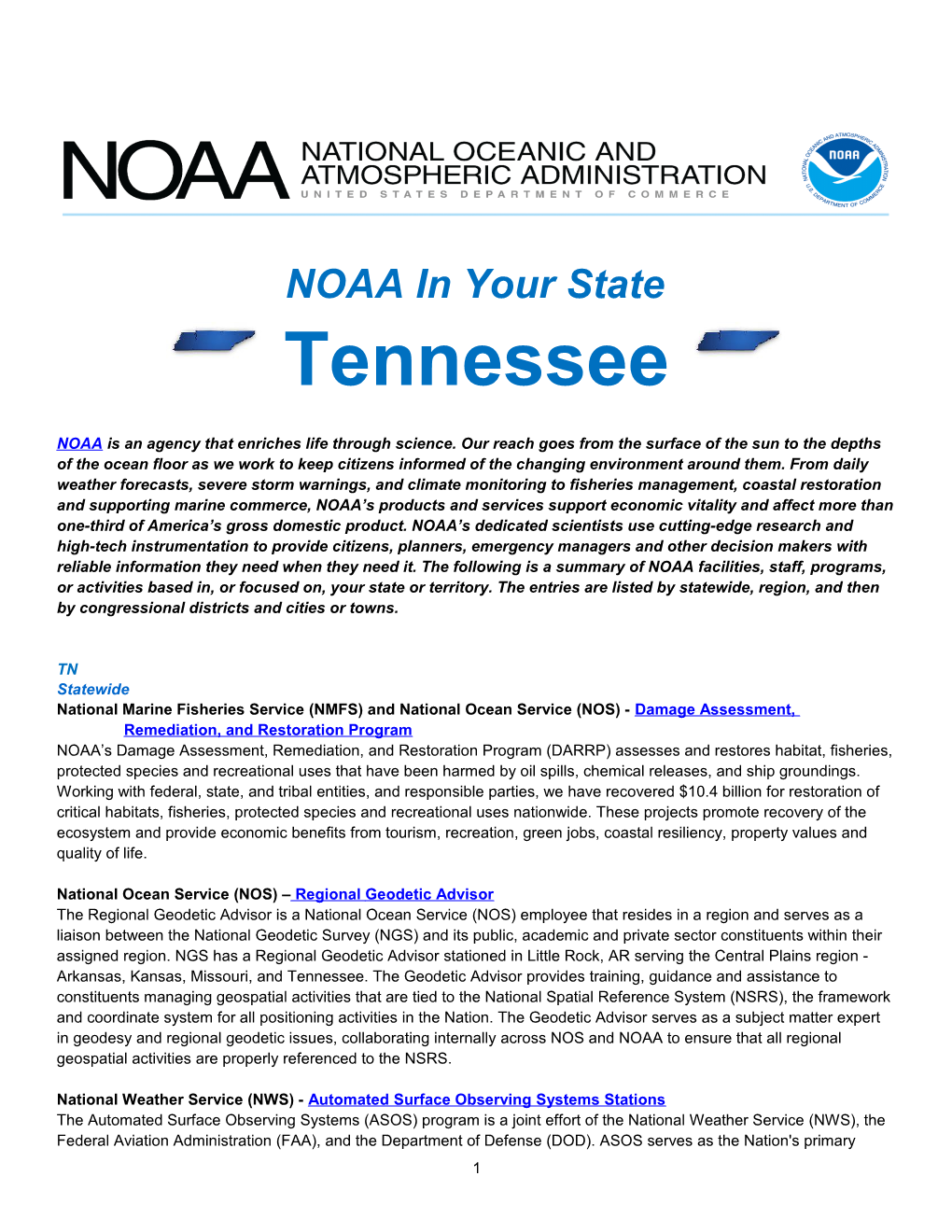 NOAA in Your State - Tennessee