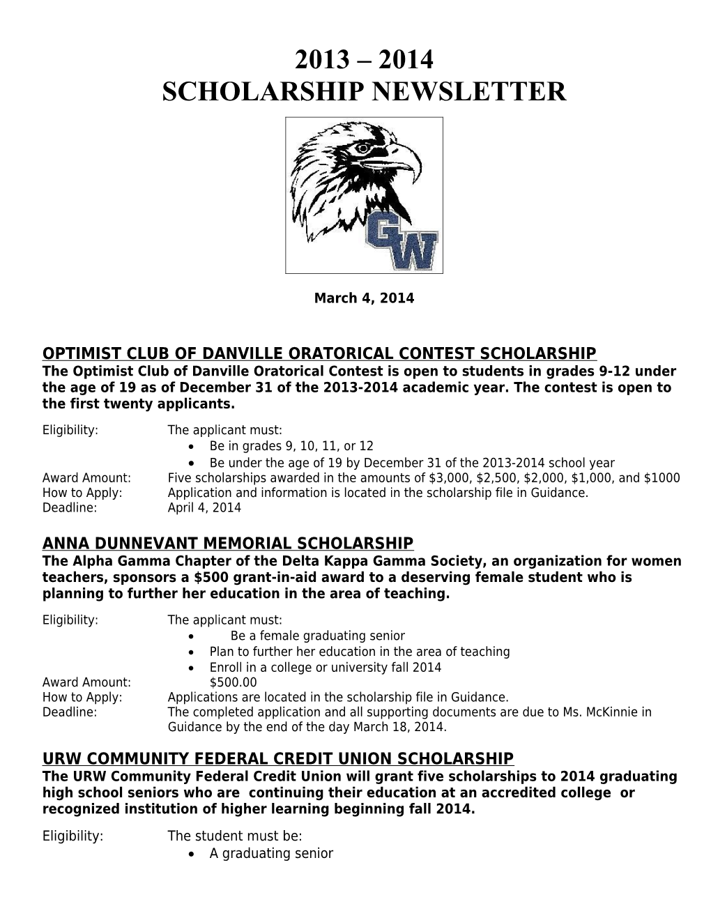 Optimist Club of Danville Oratorical Contest Scholarship