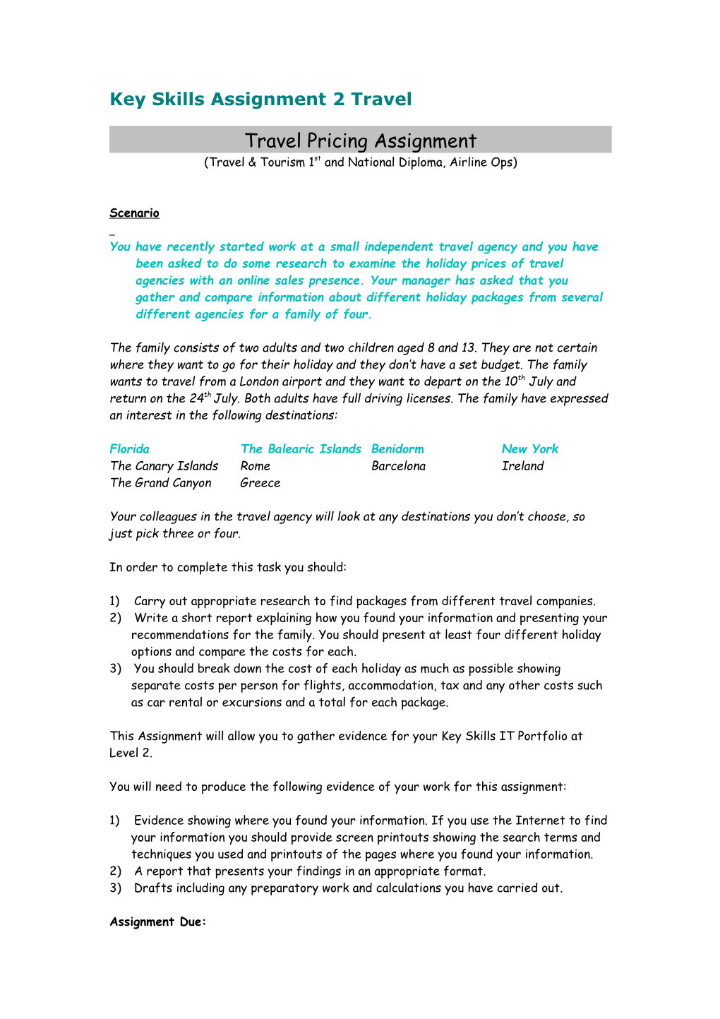 Key Skills Assignment 2 Travel