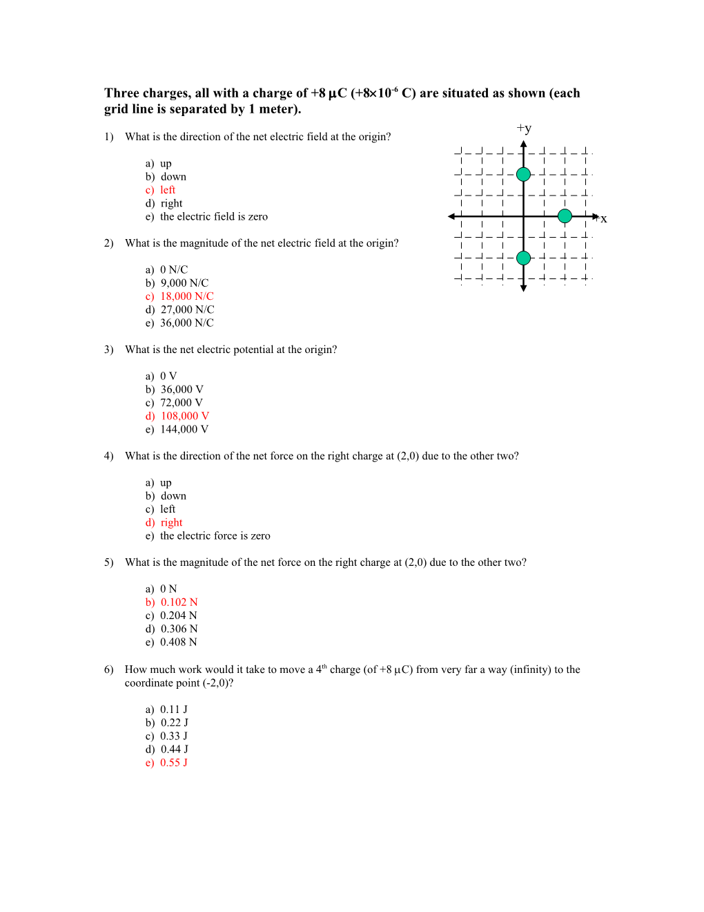 Three Charges, All with a Charge of +8 C (+8 10-6 C) Are Situated As Shown (Each Grid Line