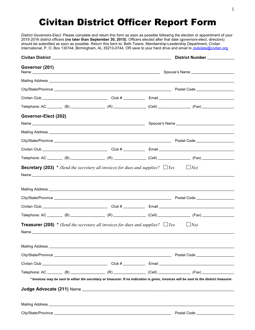 District Officer Report Form