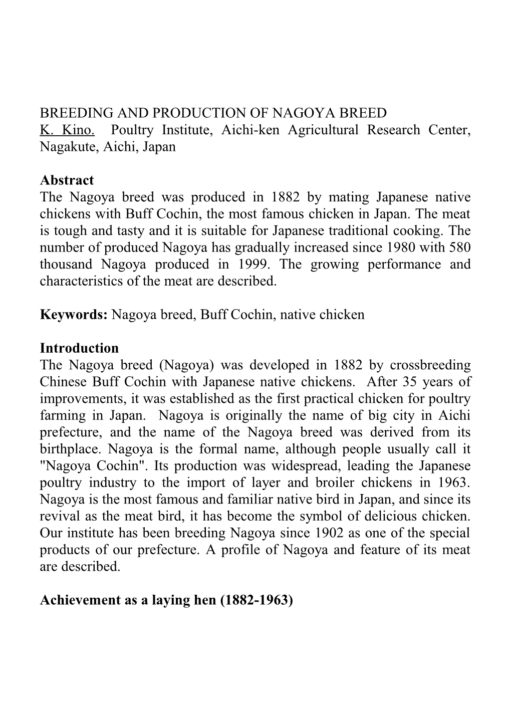 Breeding and Production of Nagoya Breed