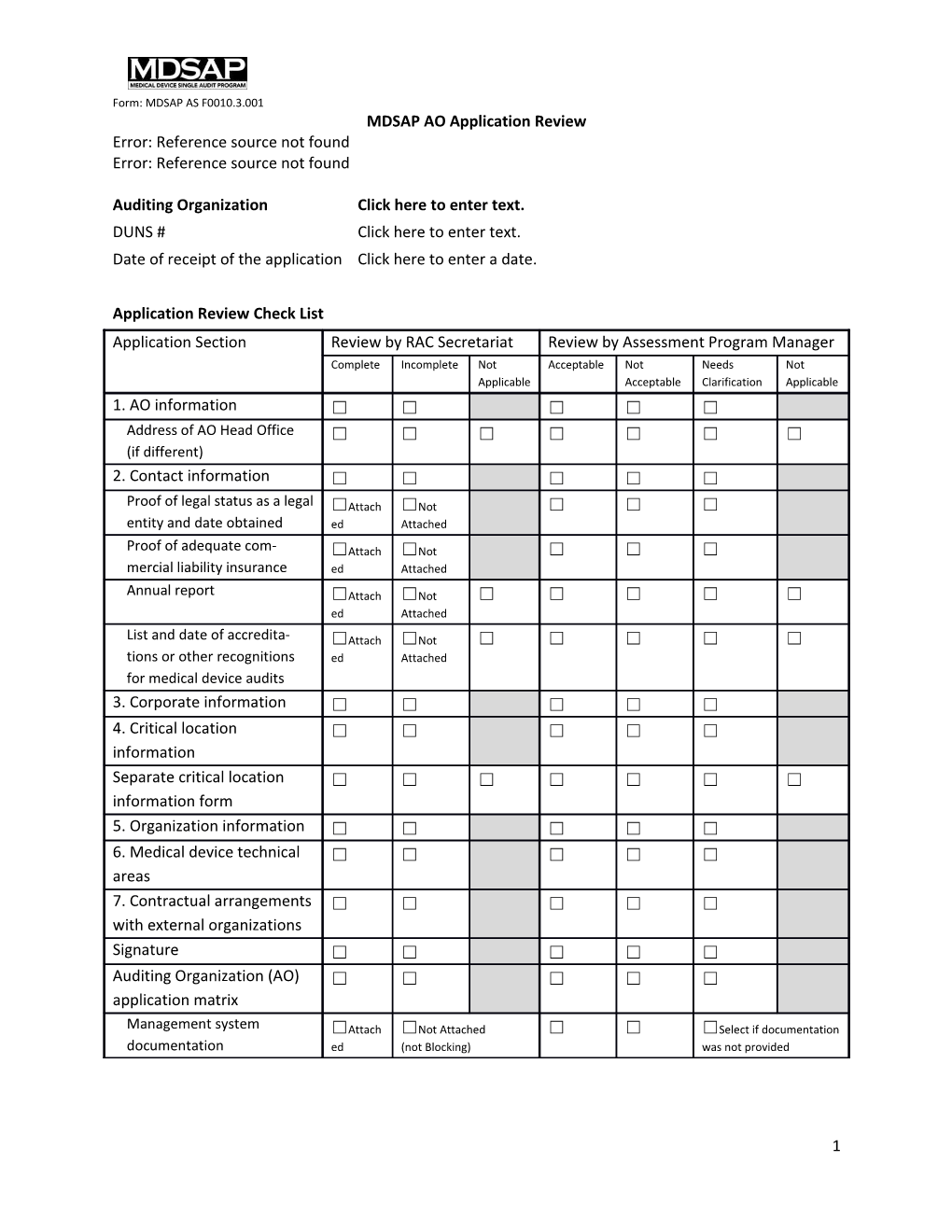 AO Application Review Form