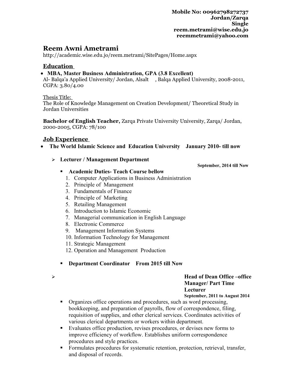 CV Template : Academic Careers