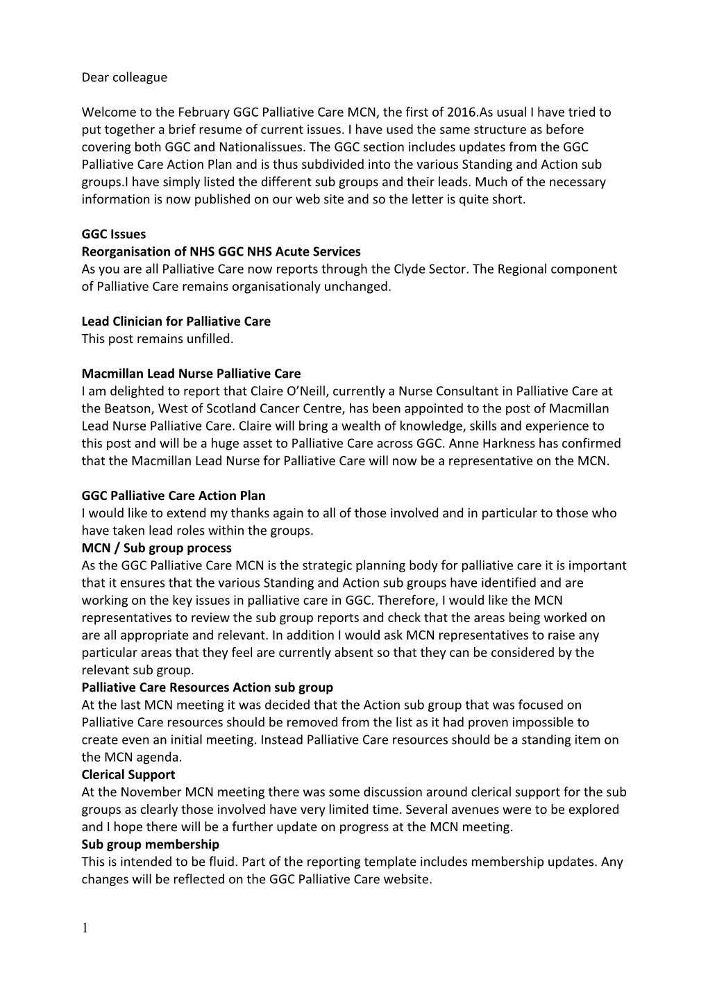 Reorganisation of NHS GGC NHS Acute Services