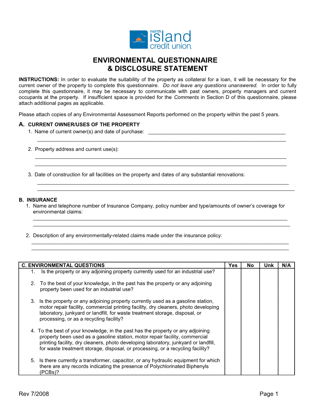 Environmental Questionnaire