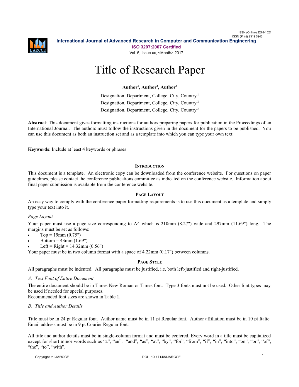 International Journal of Advanced Research in Computer and Communication Engineering