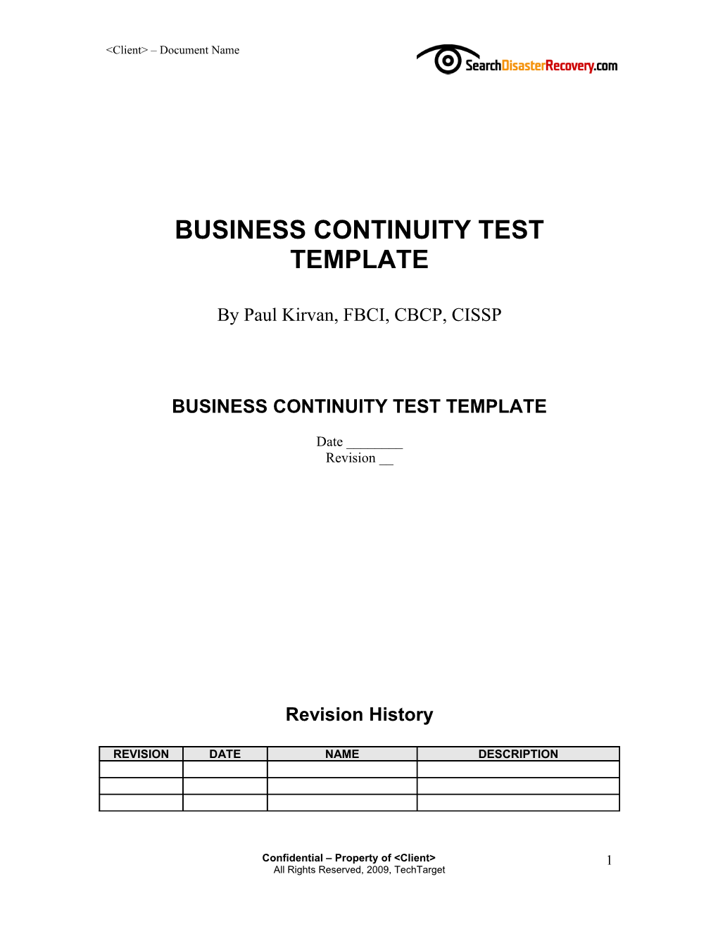 Business Continuity Test Template