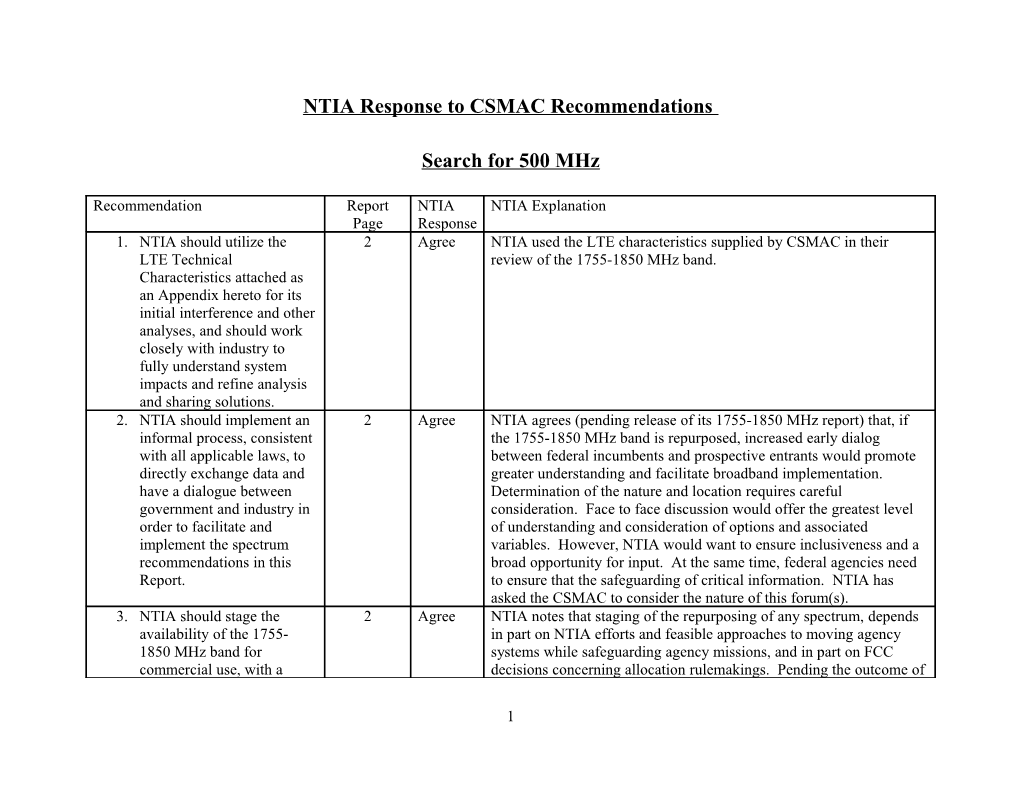 NTIA Response to CSMAC Recommendations